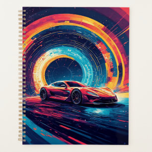 Agenda Carro Esportivo Vibrante em uma Arte Abstrata Dinâ