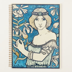 Agenda Cartaz de Arte Impressionista Feminino Azul Floral