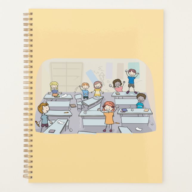 Agenda Cartoon Classroom Chaos With Wild Students (Frente)
