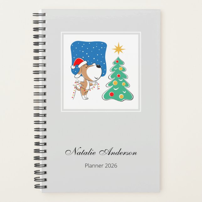Agenda Cartoon Cute Dog Puppy Merry Christmas Tree 2026 (Frente)