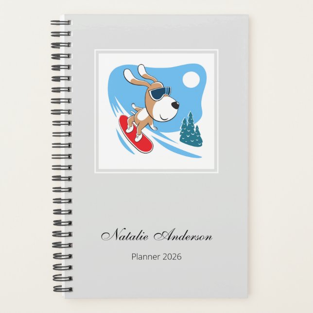 Agenda Cartoon Cute Dog Puppy Snowboard Sport 2026 (Frente)