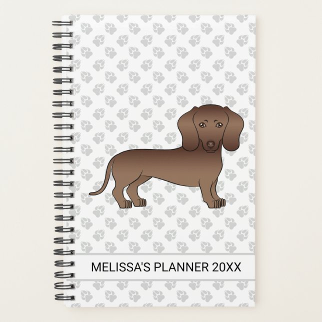 Agenda Cartoon de Cabelo Curto de Chocolate Dachshund Cão (Frente)