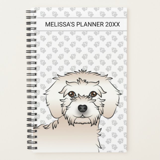 Agenda Cartoon de Cachorro Mini Goldendoodle Creme & Text (Frente)