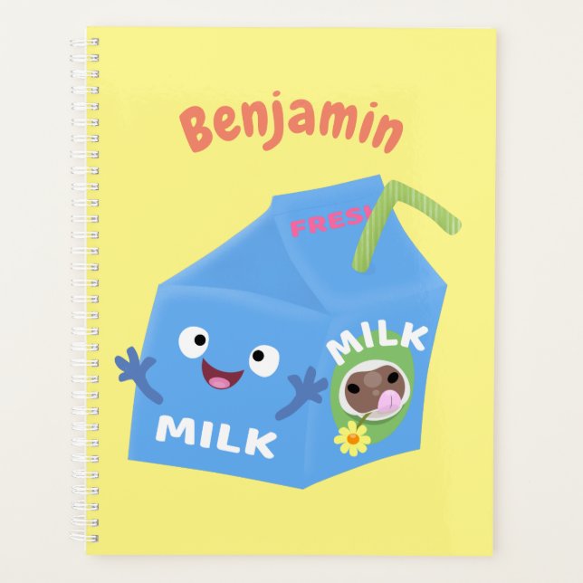 Agenda Cartoon de cartonagem de leite feliz e bonito (Frente)