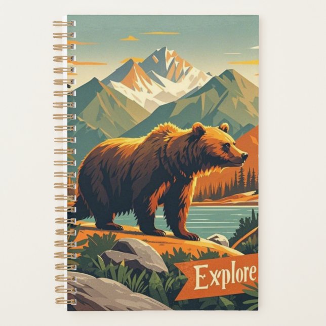 Agenda Cartoon de urso retrô e Poster da serra (Frente)