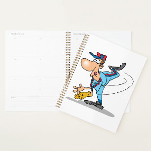 Agenda Cartoon engraçado Pitcher jogando bola no chão