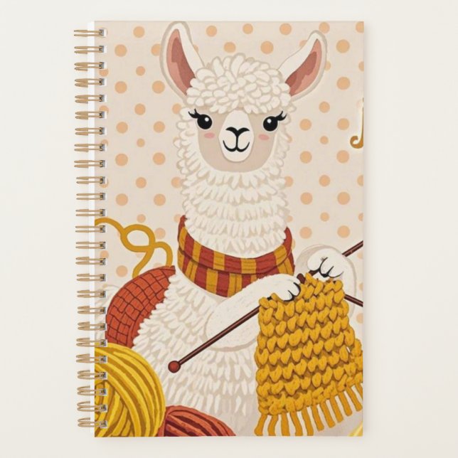 Agenda Cartoon llama vestindo um cachecol de tricô (Frente)