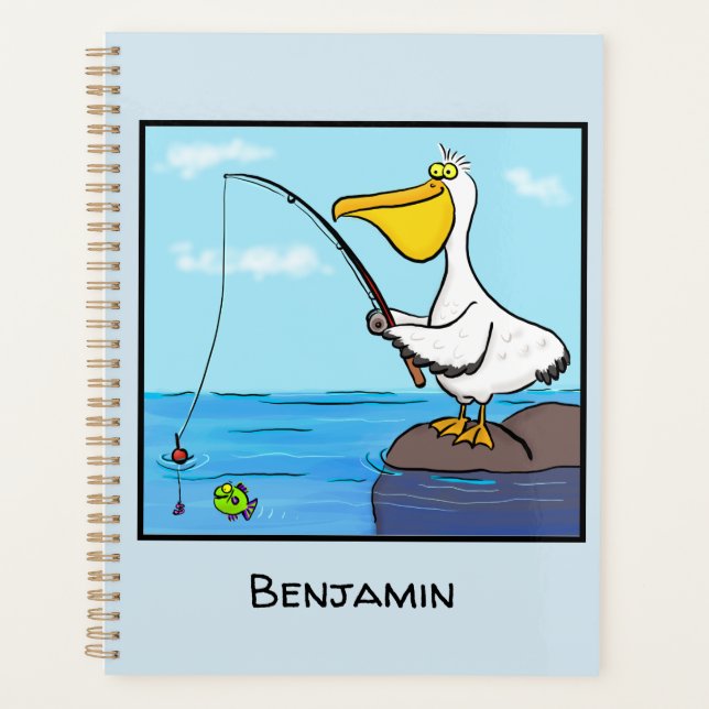 Agenda Cartoon pelicano de pesca engraçado (Frente)