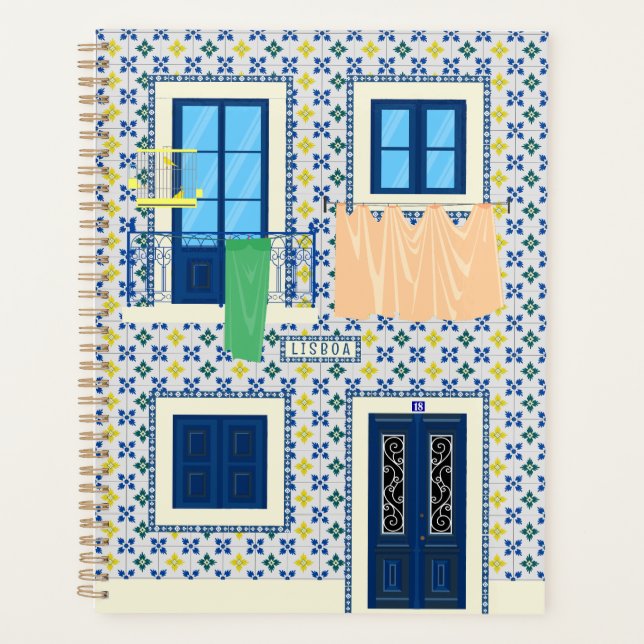 Agenda Casa portuguesa Lisboa com azulejos e aves (Frente)
