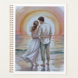 Agenda Casal na praia ao pôr do sol