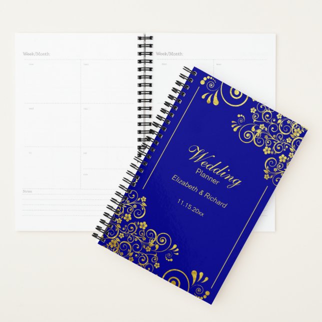 Agenda Casamento Azul de Marinho de Sujidade Floral Doura (Exibição)