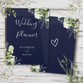 Agenda Casamento Azul Marinho de Floral Verde Elegante