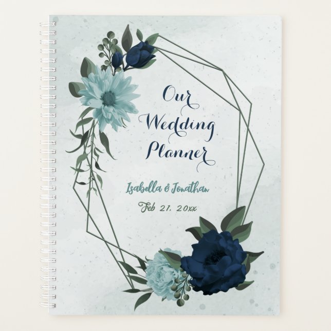 Agenda Casamento botânico com flores azuis escuras e empo (Frente)