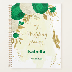 Agenda casamento botânico com flores brancas verdes