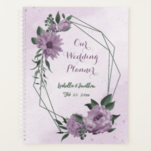 Agenda casamento botânico com flores roxas