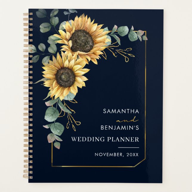 Agenda Casamento Botânico de Girassol Floral Eucalipto (Frente)