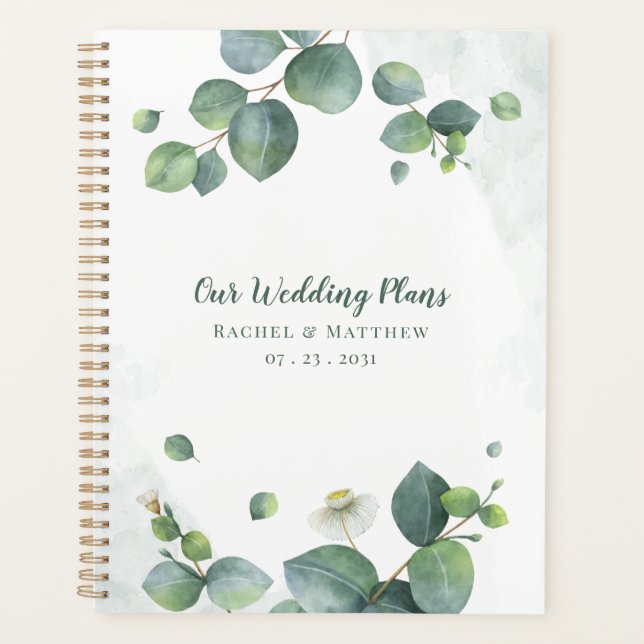 Agenda Casamento Botânico Elegante Eucalyptus Greenery (Frente)