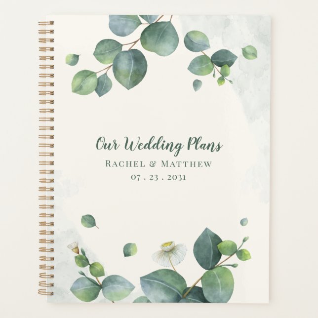 Agenda Casamento Botânico Elegante Eucalyptus Greenery (Frente)
