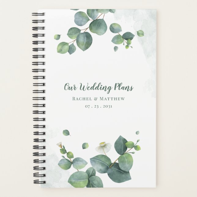 Agenda Casamento Botânico Eucalyptus Script Greenery (Frente)