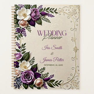 Agenda Casamento Botânico Floral de Creme Roxo Suave