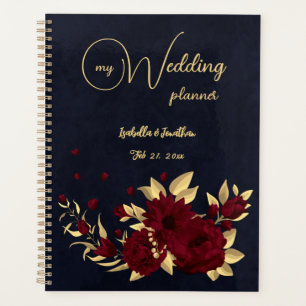 Agenda Casamento chic burgundy e dourado azul-marinho