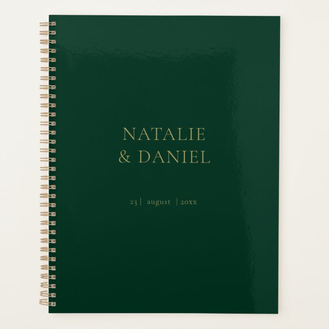 Agenda Casamento Chic Dourado e Verde Moderno Emerald (Frente)