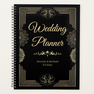 Agenda casamento chic elegante do ouro negro de luxo