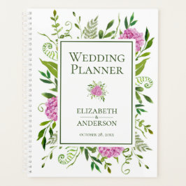 Agenda Casamento com Aquarela Floral de Hortênsias Rosa