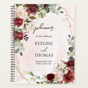 Agenda Casamento com armação de ouro fresco de Rosas verm
