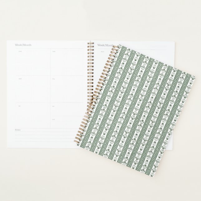 Agenda Casamento com Impressão Botânica Verde e Branco (Exibição)