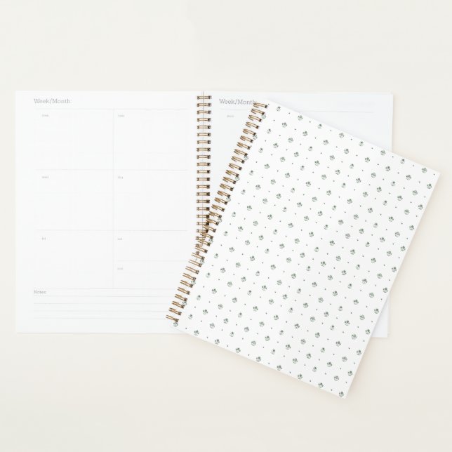 Agenda Casamento com Impressão Botânica Verde e Branco (Exibição)