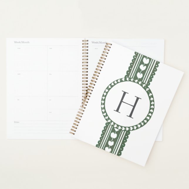 Agenda Casamento com Impressão Botânica Verde e Branco (Exibição)