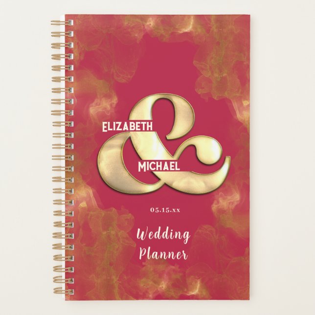 Agenda Casamento Cor Personalizado Rosa Magenta Dourado O (Frente)