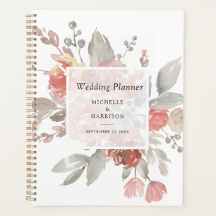 Agenda Casamento de Aquarela Floral de Cinzas Rosa Elegan