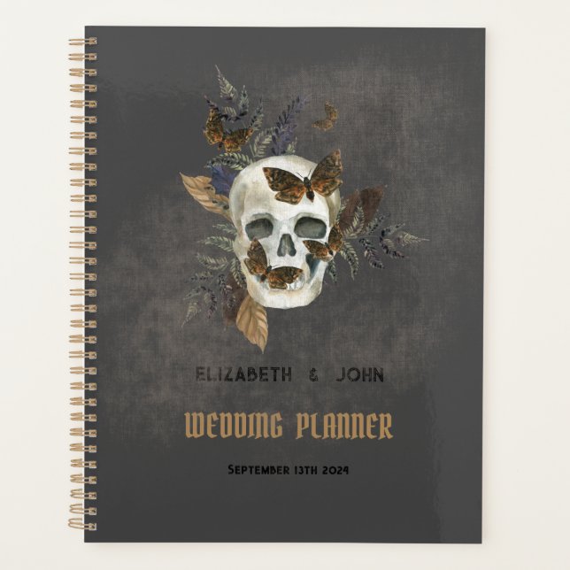 Agenda Casamento de Borboletas de Crânio Plântica Gótica (Frente)