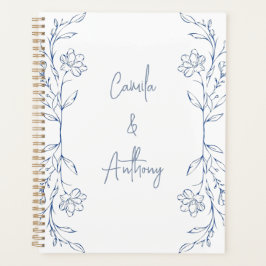 Agenda Casamento de Borda Lateral Azul Floral