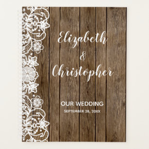 Agenda Casamento de Caligrafia Rústica Barn White Lace