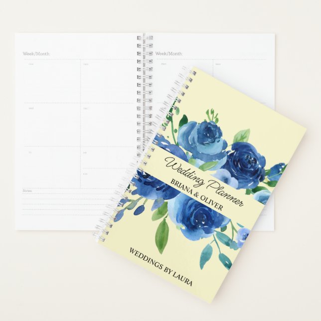 Agenda Casamento de Cliente Floral Moderno marinho Azul (Exibição)