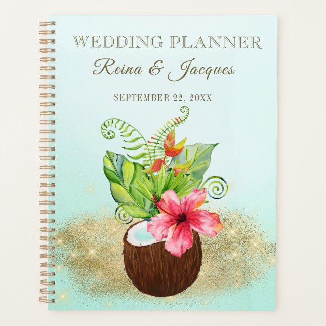 Agenda Casamento de Coco de Palmas Florais Tropicais (Frente)