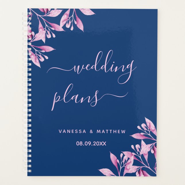 Agenda Casamento de florais cor-de-rosa azul (Frente)
