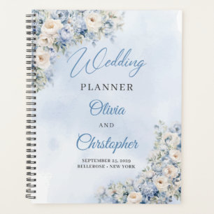 Agenda Casamento de flores de В azul e rosas brancas