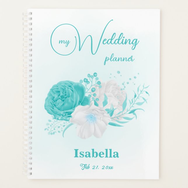 Agenda casamento de flores de turquesa romântica (Frente)