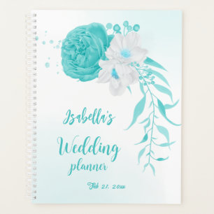 Agenda casamento de flores de turquesa romântica