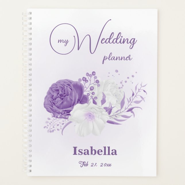 Agenda Casamento de flores roxas românticas (Frente)
