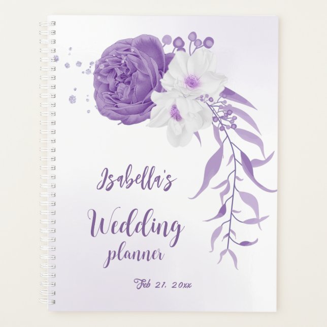 Agenda Casamento de flores roxas românticas (Frente)