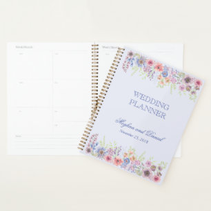 Agenda Casamento de flores selvagens roxas e azuis