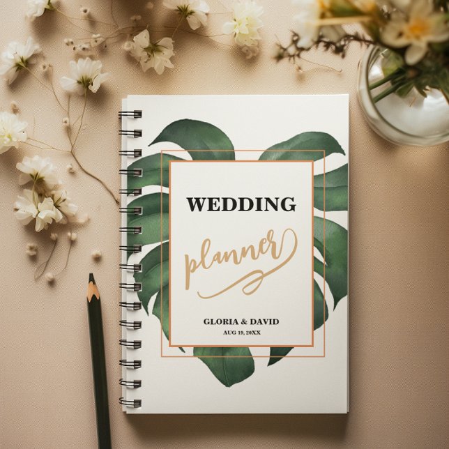 Agenda Casamento de Folha de Monstera Verde (Criador carregado)
