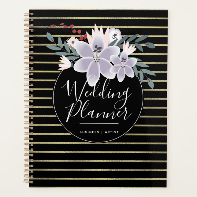 Agenda Casamento de Lily Buquê Foil Stripes (Frente)