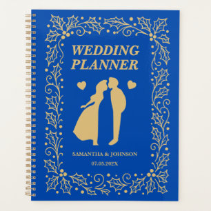 Agenda Casamento de Luxo Azul Cobalto e Dourado Antigo