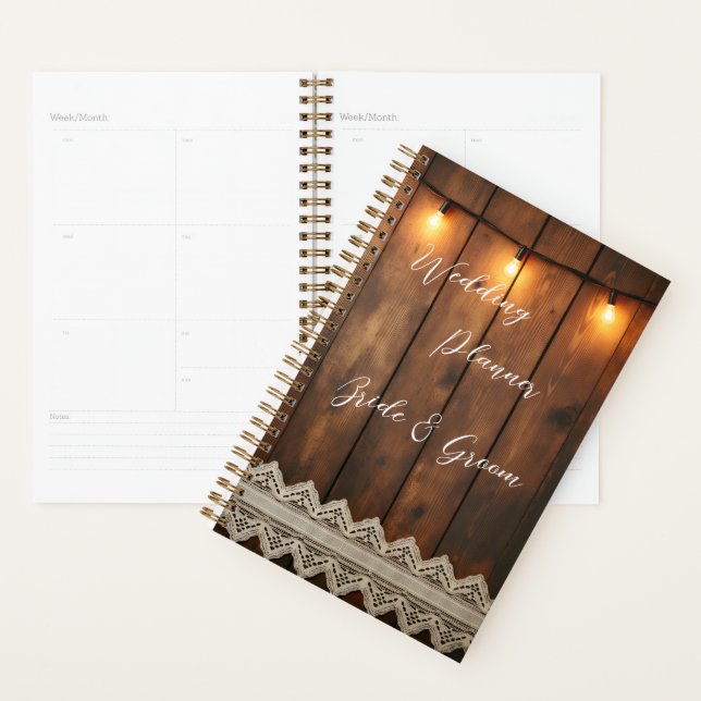 Agenda Casamento de Madeira Rústica e Renda (Exibição)